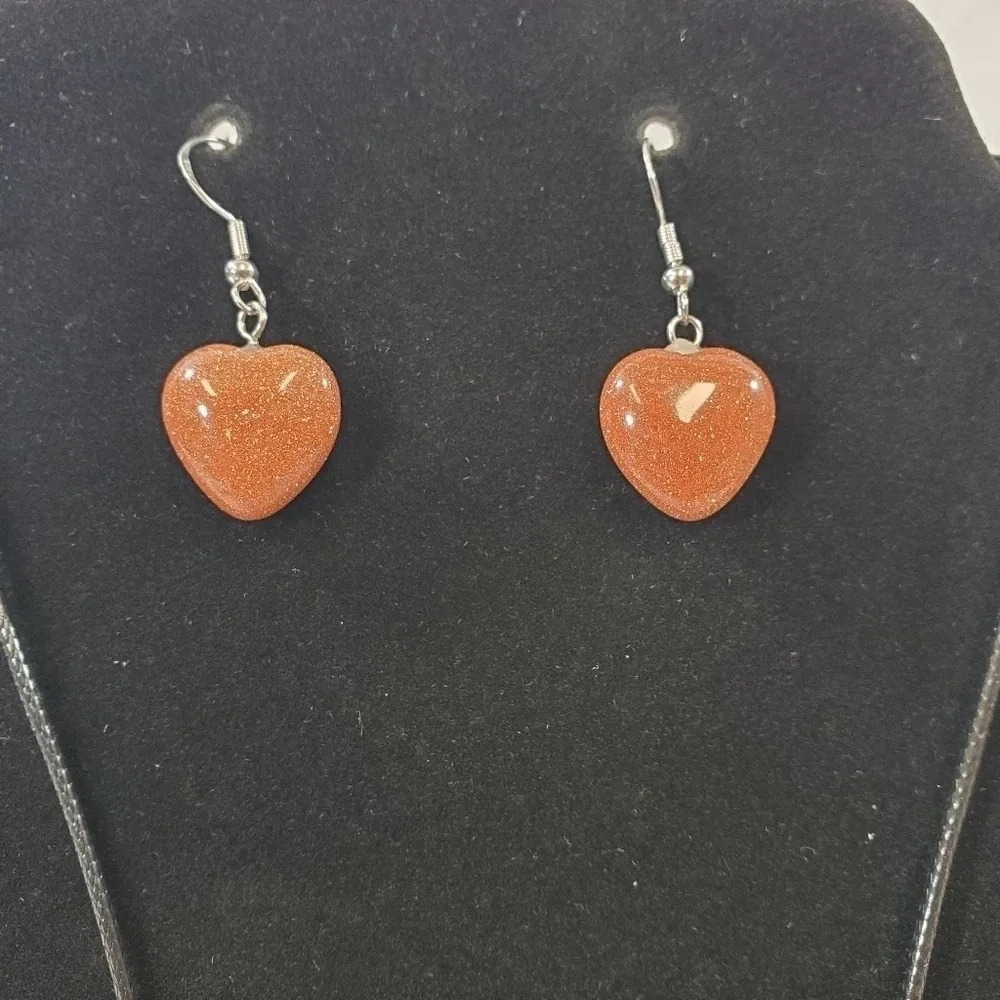 Copper Sandstone Heart Earring and Necklace Set - Picture 2 of 4